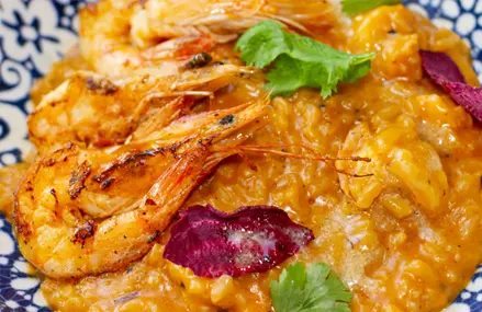 Risotto de camarones de Sánchez y coco.