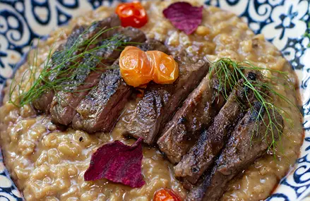 Risotto de churrasco a la parrilla.