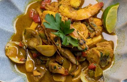 Cazuela de mariscos.